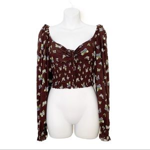 Urban Outfitters Brown Butterfly Print Crop Top